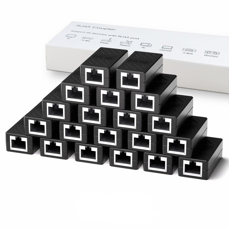Dingsun RJ45 Coupler, Ethernet Extender for Cat7/Cat6/Cat5e/Cat5 Female to Female Ethernet Coupler Connector(20, Black) - Image 1